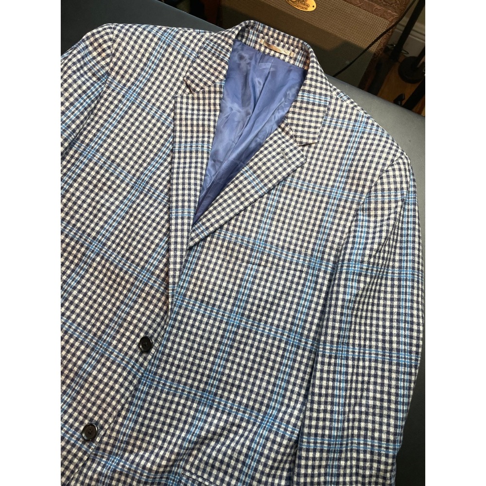 Vitale Barberis Canonico Blazer Mens US48 Blue Excellent Gingham Super 120s Wool